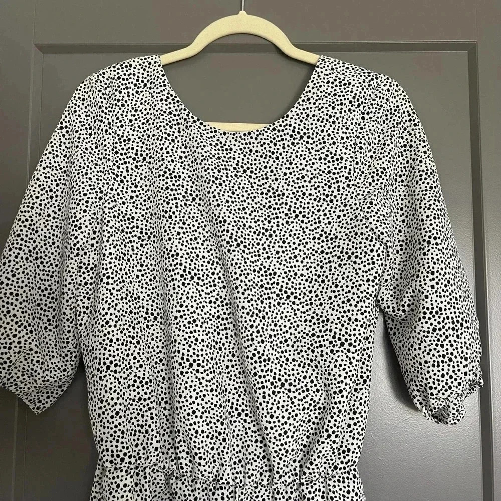 Zara Dots Print V-Neck Elbow Sleeve Open Back Romper White Black Size S - Picture 5 of 12